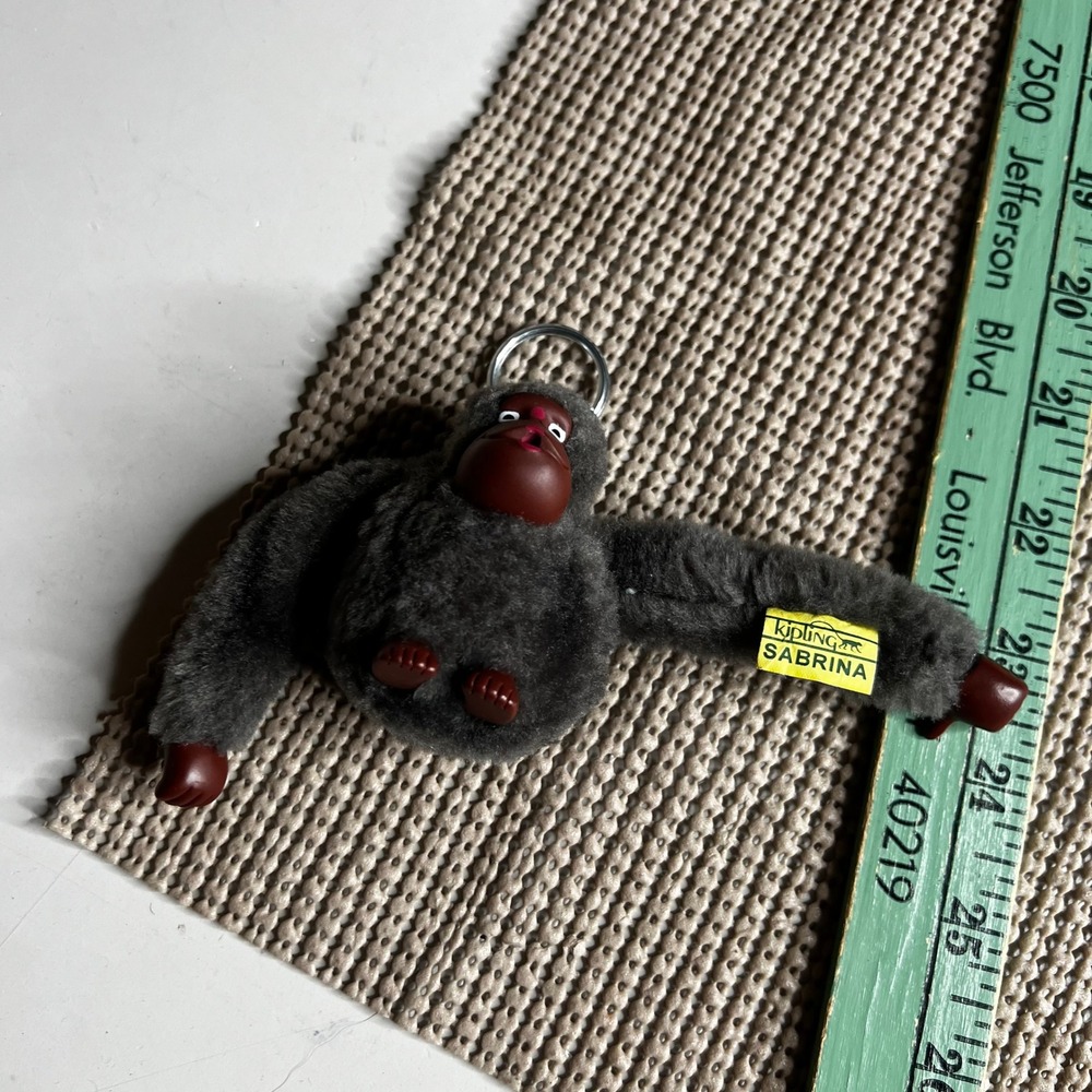 Kipling Sabrina Fuzzy Monkey Keychain Dark Grey Plush Gorilla Bag Charm Mascot